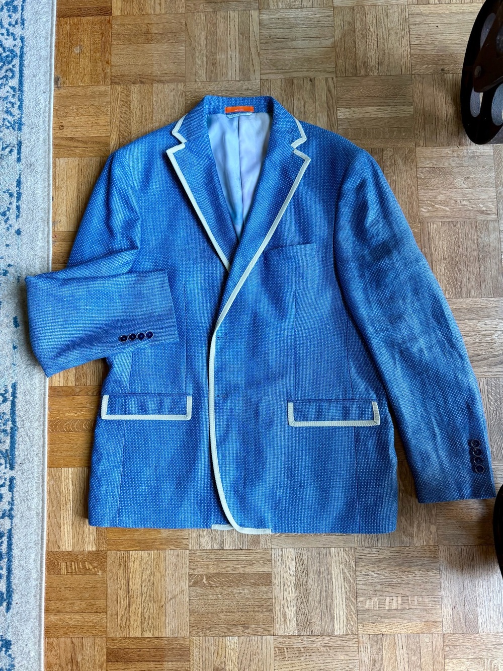 Tallia Blue Men's Linen-Blend Blazer with Contrast Piping NWOT